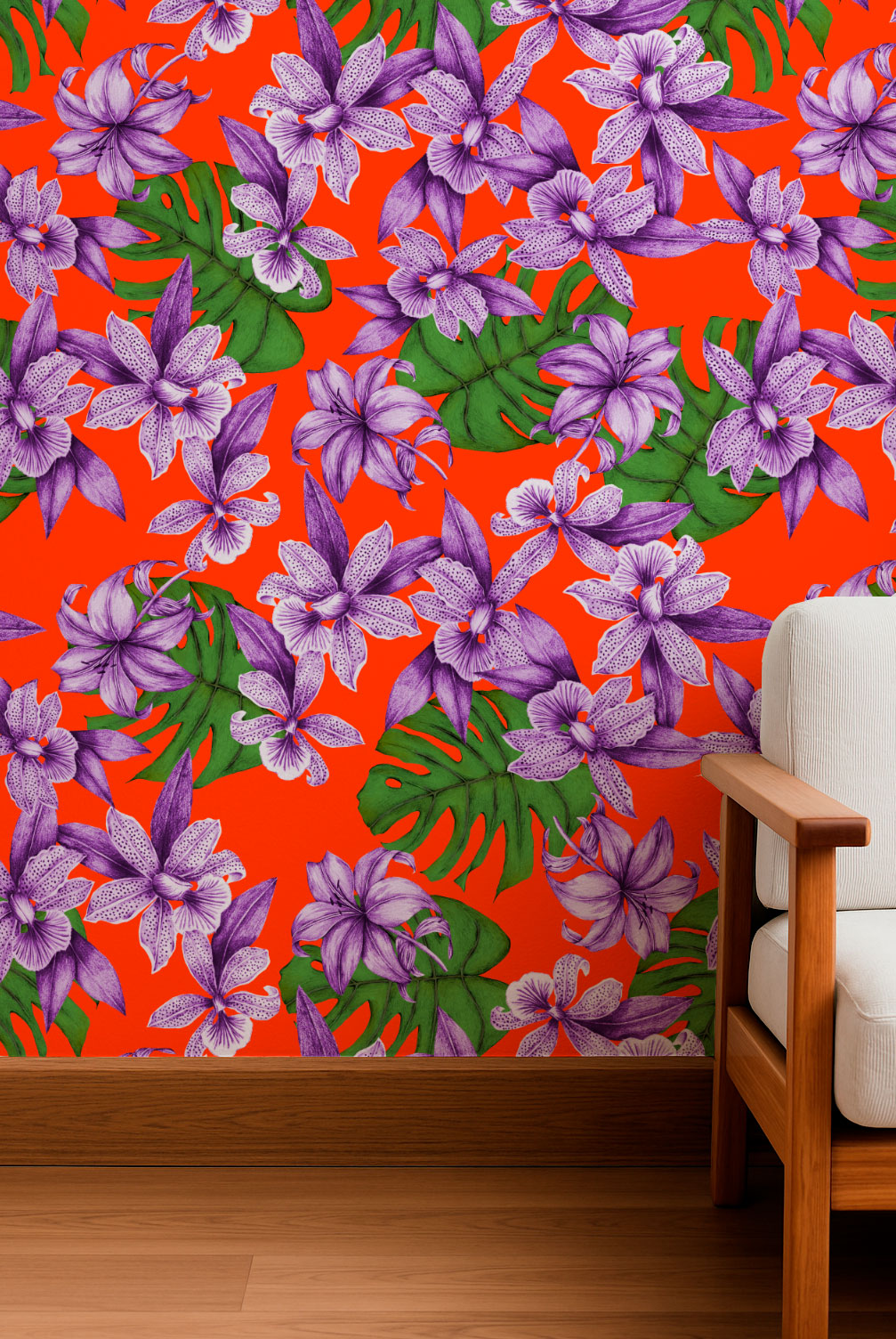 Purple Orchids on Red