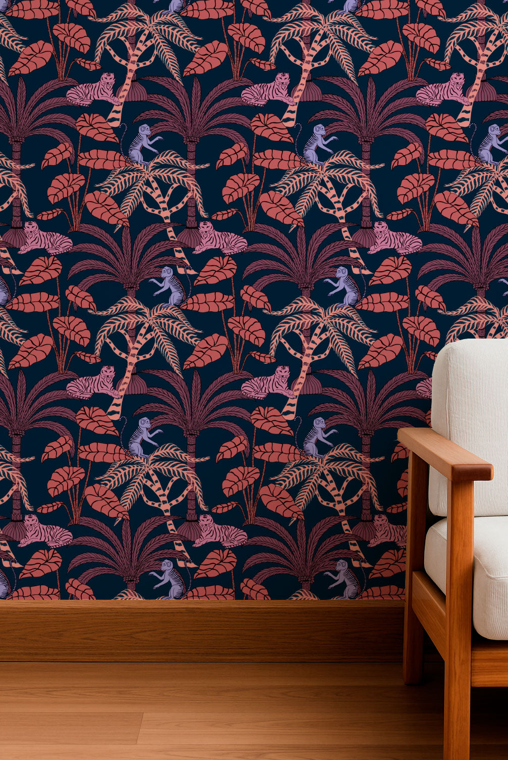 Tigres y monos en la selva de coral