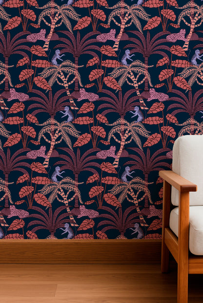 Tigres y monos en la selva de coral